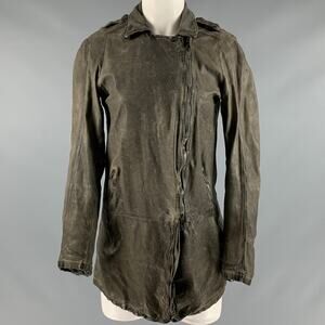 GIORGIO BRATO Size 6 Grey Leather Distressed Zip Up Jacket